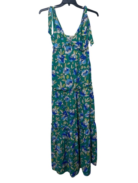 Monteau Dresses & Skirts - Monteau Los Angeles Floral Tiered Maxi Dress Green Blue Tie Strap Casual Size M